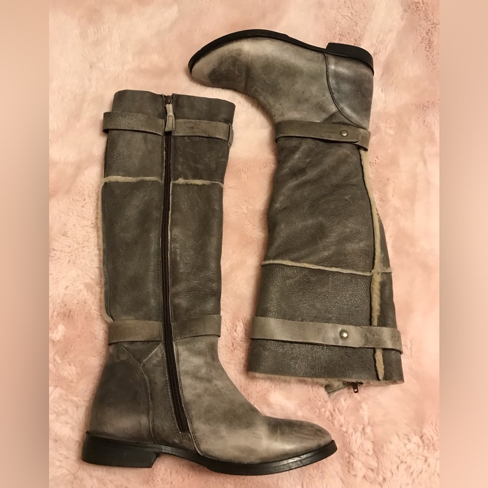 Gray Knee-High Leather Boots